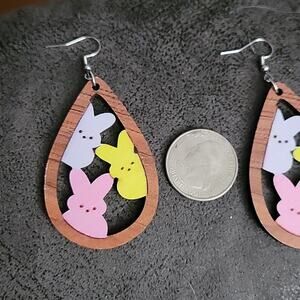 Peeps bunnies Easter candy wooden laser cut drop earrings